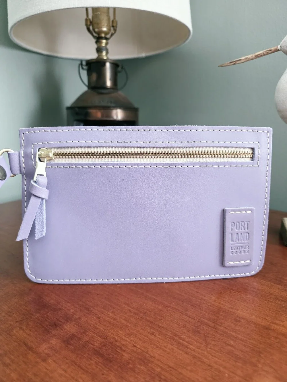 Portland Leather Goods Adriana Pouch Lavender Purple Leather Wristlet Clutch